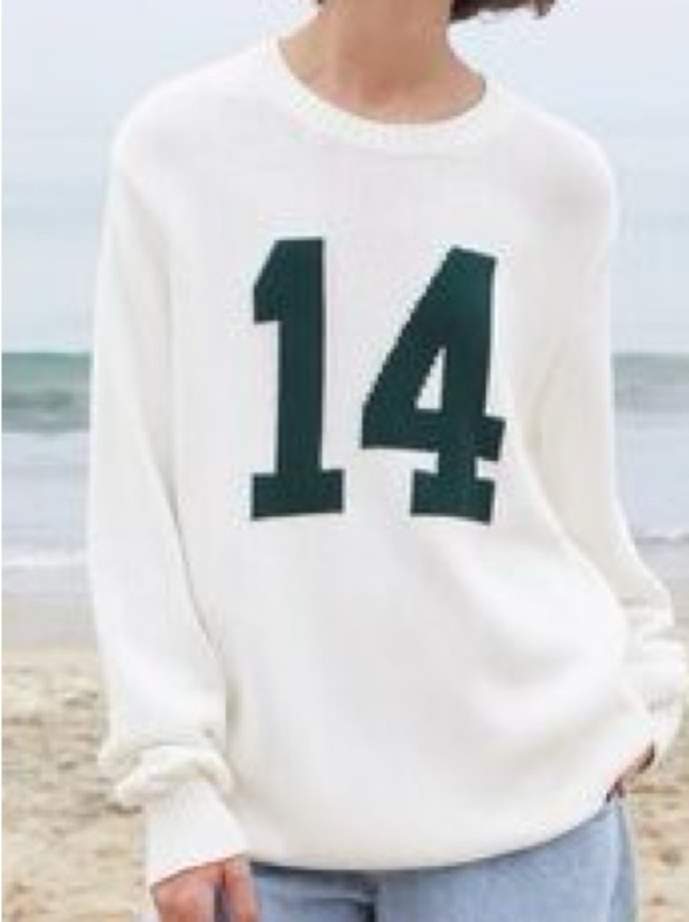 Brandy Melville Cream knit Sweater with green 14 Graphic - one size NWOT
